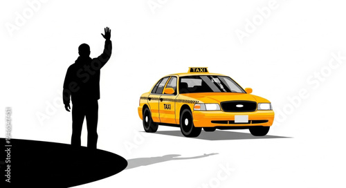 Man Hailing Yellow Taxi Cab.