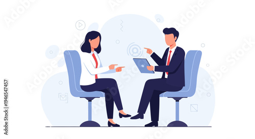 Business meeting: colleagues discussing project on tablet, brainstorming ideas, teamwork