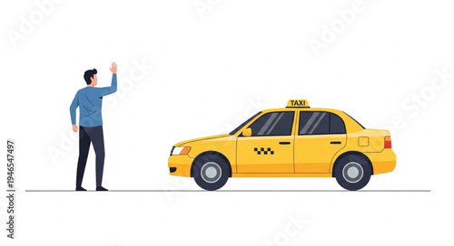 Man Hailing Yellow Taxi Cab.