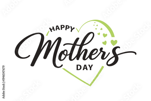 Tableau sur toile Happy Mother's Day typography logo with elegant script and green heart frame
