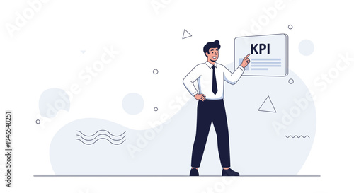 Businessman pointing at KPI board, business growth concept, flat illustration