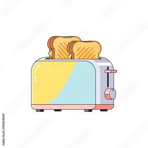 Modern Toaster with Golden Brown Toast Slices, Vector Illustration