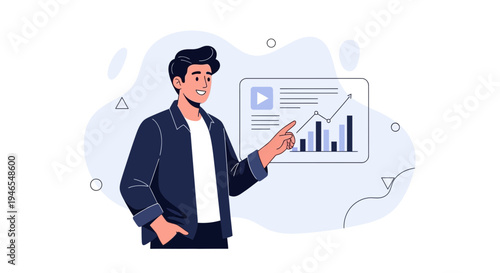 Man presenting financial growth chart on screen, business analytics and presentation concept