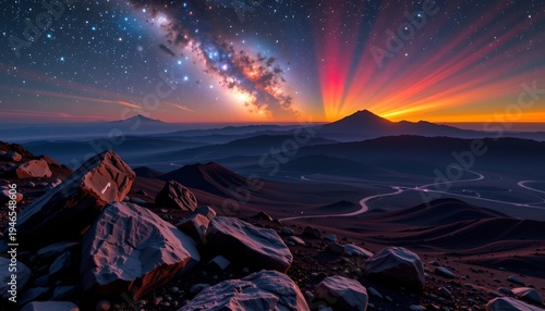 Night Sky Over Rugged Mountain Ridge