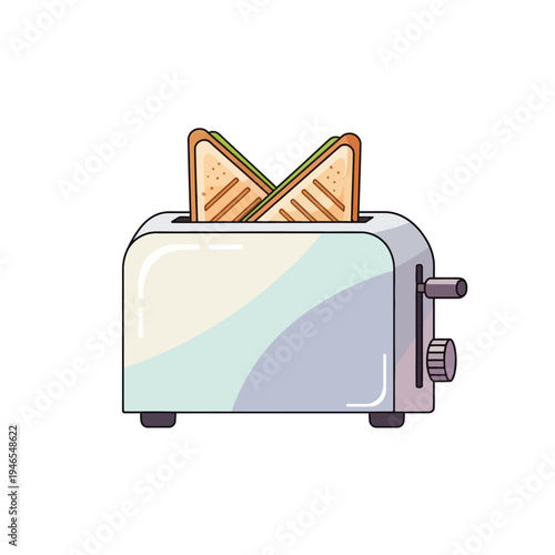Toaster with toasted sandwiches, cartoon style, breakfast food concept