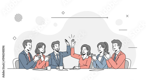Teamwork success: colleagues celebrating a high five in a meeting
