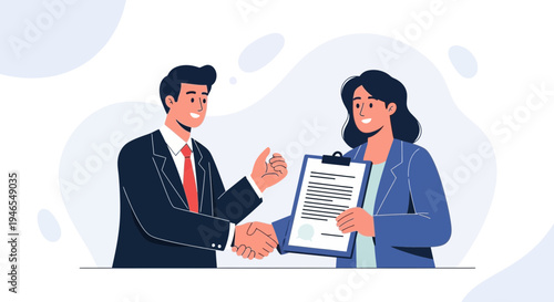Business partners shaking hands over contract agreement, successful deal, teamwork