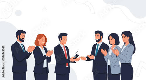 Business Team Applauding Colleague Receiving Award or Recognition