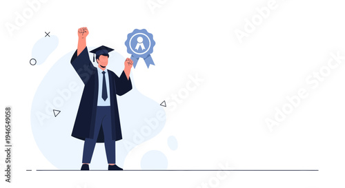 Graduation success: student in cap and gown celebrates with diploma and award