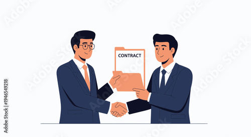 Businessmen shaking hands over contract document, agreement, partnership, deal completion