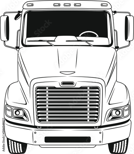 Detailed Front View Black and White Outline of a SemiTruck Grille Visible 1.