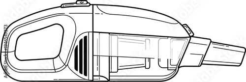 Detailed illustration of a handheld vacuum cleaner's design and internal components shown