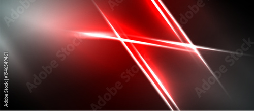 Abstract red lines intersect dark background. Bright glow creates dynamic visual effect. Minimalist design, modern aesthetic.