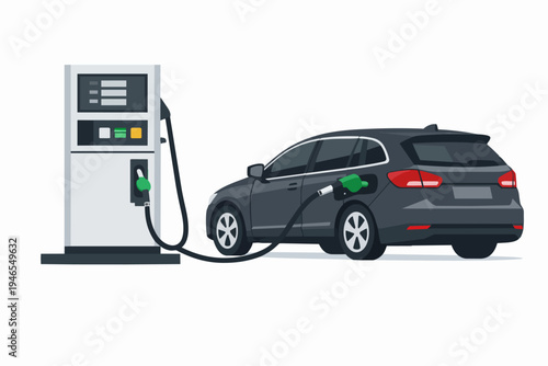 Car refueling at a gas station pump, filling up with fuel, automotive transportation