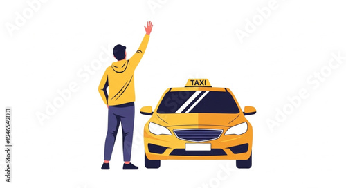 Man hailing yellow taxi cab.