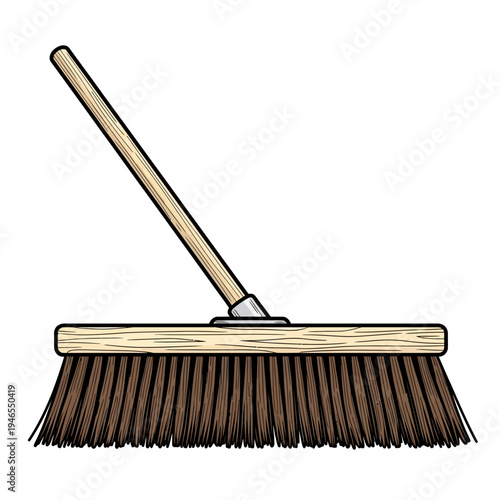 a brown broom with wooden handle.