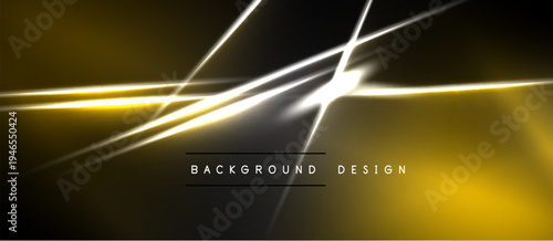 Abstract design features bright lines over dark background. Golden hues create dynamic visual effect. Modern, sleek presentation.