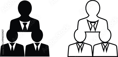Black and white illustration of two stacked businessmen in contrast