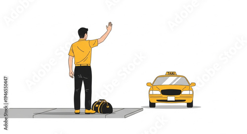 Man Hailing Yellow Taxi Cab.