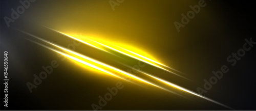 Bright yellow lines streak across dark background. Abstract light creates dynamic visual effect. Minimalist design emphasizes energy, motion.