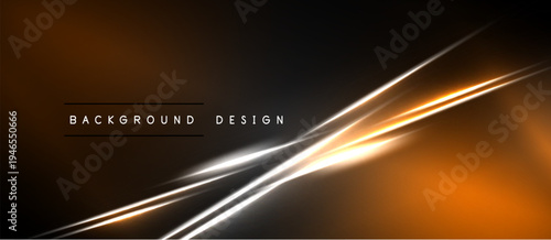 Abstract design features dynamic orange, white lines against dark backdrop. Modern aesthetic, suitable for digital presentation.