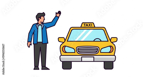 Man Hailing Yellow Taxi Cab.