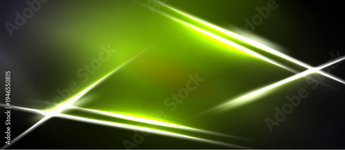 Abstract design features bright lines over dark green background. Dynamic composition creates modern visual impact. Simple, bold aesthetic.