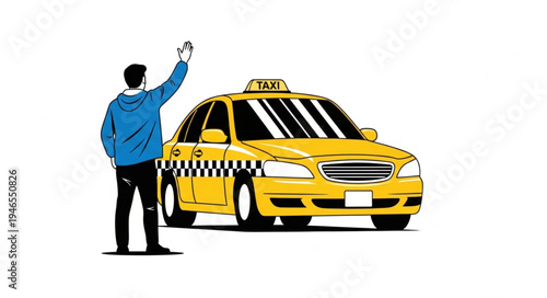 Man Hailing Yellow Taxi Cab.