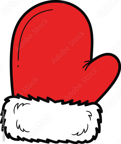 A cartoon drawing of a red Santa hat with white trim and a heart shape