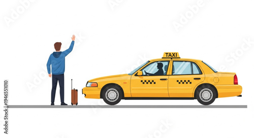 Man hailing yellow taxi cab.