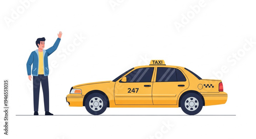 Man hailing yellow taxi cab.