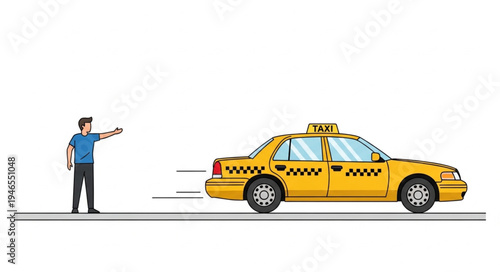 Man hailing yellow taxi cab.