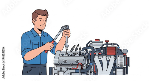 Mechanic working on car engine.