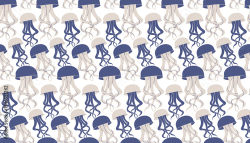 Jellyfish seamless pattern on white background. Ocean life repeating design.
