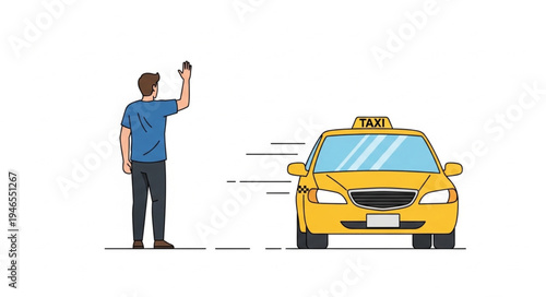 Man Hailing Yellow Taxi Cab.