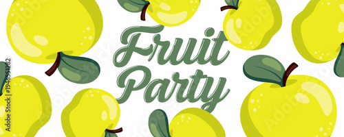 Fruit Party banner with juicy apples. For a cheerful and fresh seasonal design