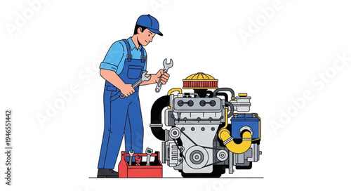 Mechanic Working on Car Engine.