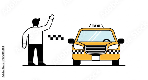 Man Hailing Yellow Taxi Cab.