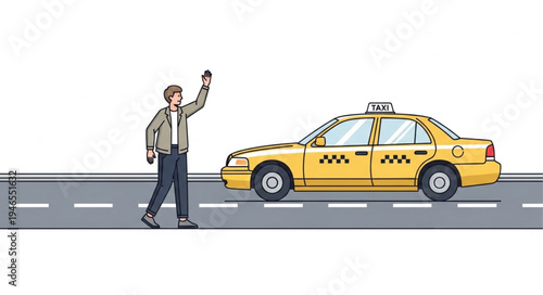 Man hailing yellow taxi cab.