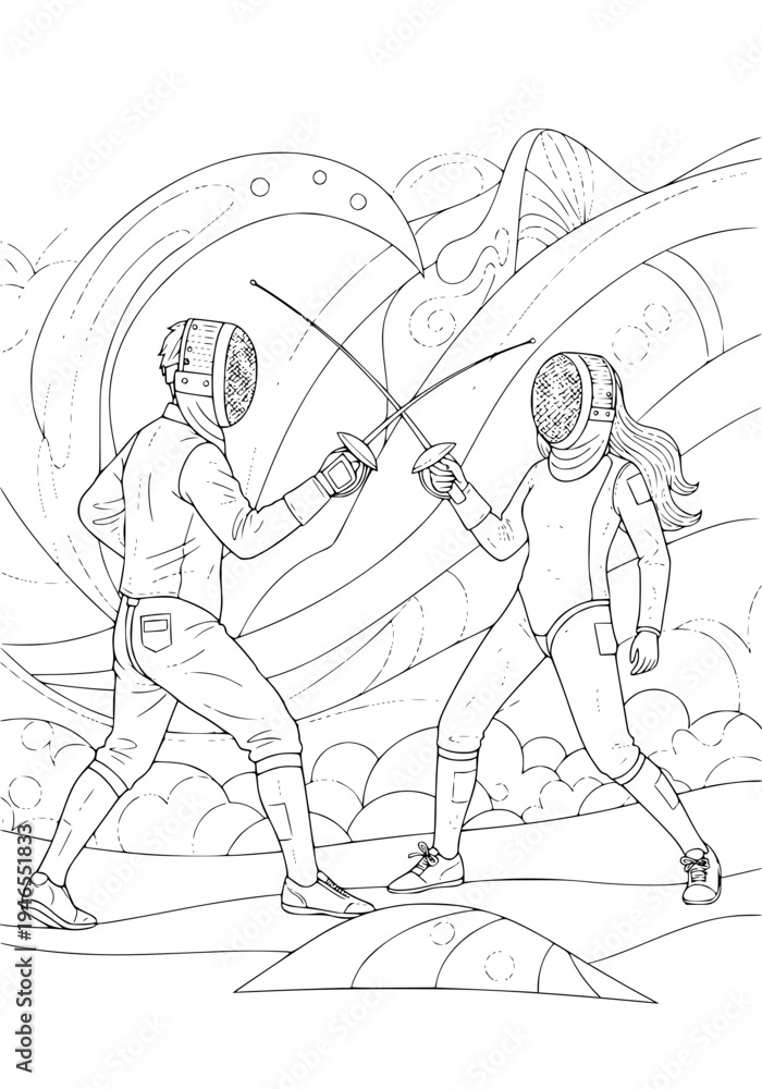 Obraz premium fencing coloring page