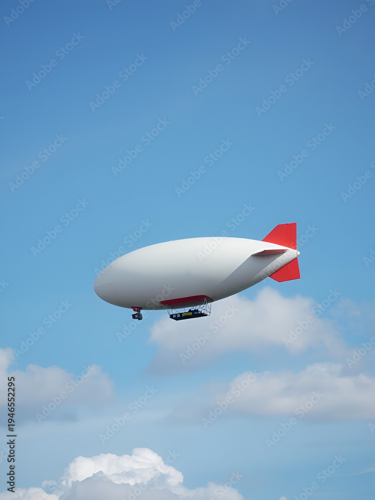 Fototapeta premium Blimp floating in sky with clouds
