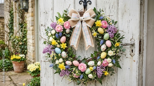 Easter spring wreath decorating rustic front door home