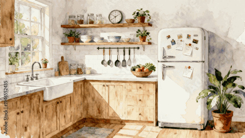 Lovely Home Kitchen Cozy Rustic Kitchen isolated watercolor vector illustration svg