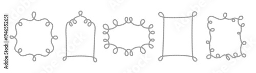Nautical rope borders set and frames in classic sailor style vector illustration. Collection of whimsical braided circles, rectangles and decorative knot elements for marine themes.