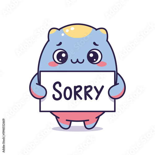 Cute Blue Monster Holding Sorry Sign