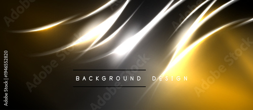 Abstract golden lines flow over dark backdrop. Bright highlights create dynamic visual effect. Minimalist text reads background design.