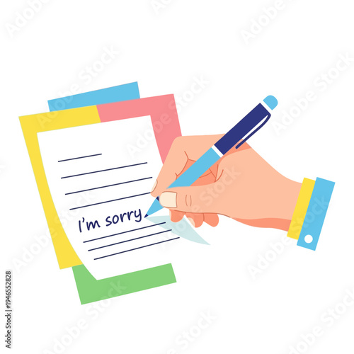 Hand Writing "I'm Sorry" Note on Paper with Colorful Sticky Notes