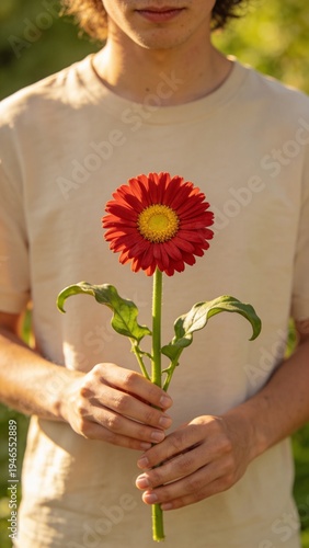 Closeup of white daisy flower with yellow center and petals  
