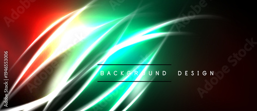 Vibrant abstract waves, glowing lines, dark background. Modern design element, dynamic composition, energy flow.