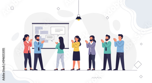 Business team clapping for success at presentation, celebrating achievement, teamwork, applause